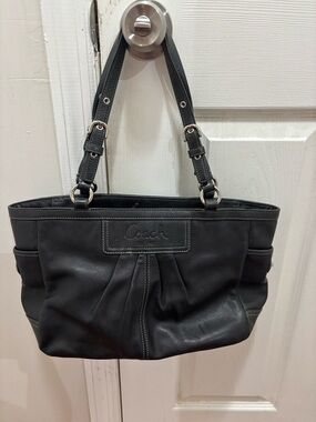Coach Black Leather Pleated Shoulder Bag